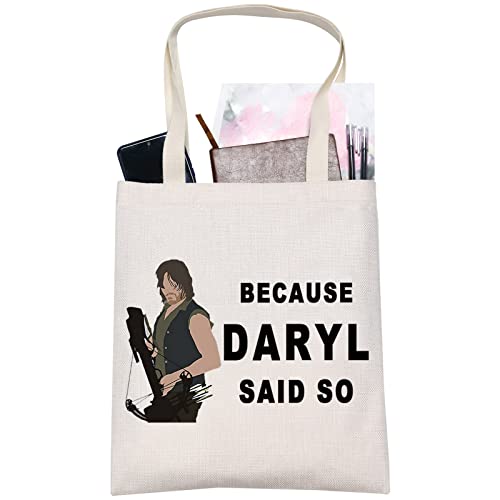 LEVLO Daryl Quote Cosmetic Make Up Bag Daryl Dixon Fans Gift Because Daryl Said So Makeup Zipper Pouch Bag (Daryl Tote)