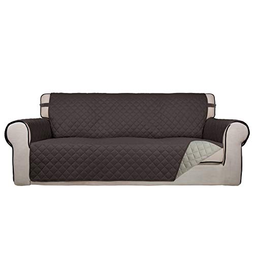 PureFit Reversible Quilted Sofa Cover, Water Resistant Slipcover Furniture Protector, Washable Couch Cover with Non Slip and Elastic Straps for Kids, Dogs, Pets (Sofa, Chocolate/Beige)