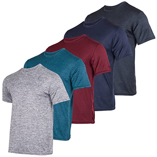 Real Essentials Mens Quick Dry Dri Fit Short Sleeve Active Wear Training Athletic Crew T-Shirt Gym Wicking Tee Workout Casual Sports Running Tennis Exercise Undershirt Top, Set 1, XL, Pack of 5