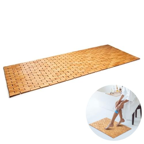 Umiboo Bamboo Bath Mat (48 x 16 inches, Large) or Rug Made of Natural Bamboo with Wooden Look, Floor Accessories for Bathroom Shower, Sauna, Spa, Indoor or Outdoor, Non Slip and Water Resistant