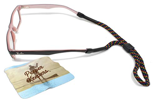 Peeper Keepers Retainers, Kids Sportcord Eyeglass Cord, Sunglass Holder, Rainbow Multi, 1pk | w/Microfiber Cloth