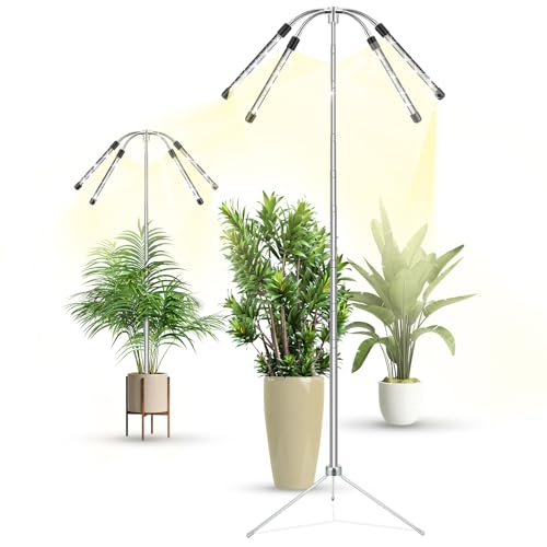 TAURUSY Grow Lights for Indoor Plants Full Spectrum with Detachable Tripod Stand, 10-55 Inches Height Adjustable Stand and Desktop Plant Lights for Indoor Growing with Auto On/Off Timer