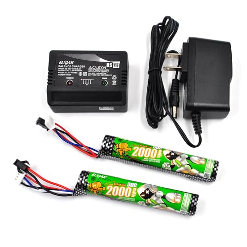 (2-Pack) 11.1V 2000mAh Lipo Airsoft Batteries Replacement for Airsoft Splatter Blaster, Hobby Remote & App Controlled Vehicle Batteries Water Bead Blaster, with SM2P to Mini Tamiya Switch Cable