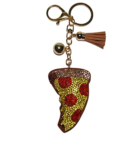 Popfizzy Bling Pizza Keychain for Girls and Women, Rhinestone Bag Charm, Pizza Gifts, Pizza Slice Purse Charm