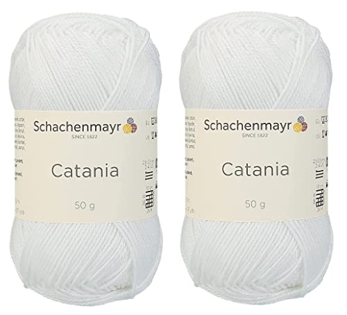 [ Set of 2 Skeins ] SMC Catania Originals 100% Mercerized Cotton Yarn, Total 3.52 Oz. Each 1.76 Oz (50g) / 136 Yrds (125 m) Amigurumi Yarn Fine-Sport 2 (106 White)