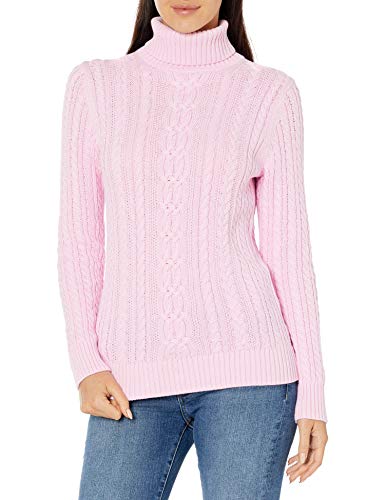Amazon Essentials Women's Fisherman Cable Turtleneck Sweater (Available in Plus Size), Light Pink, Large