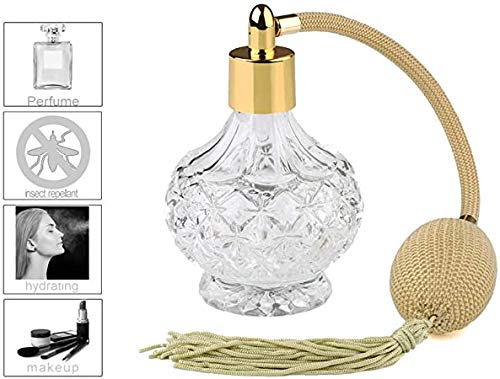 H&D Charming Clear Checked Carved Glass Empty Refillable Perfume Bottle with Spray Atomizer