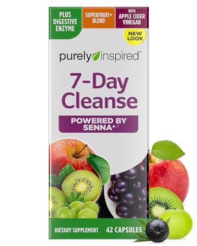 Detox Cleanse | Purely Inspired 7 Day Cleanse and Detox Pills | Acai Berry Cleanse | Whole Body Cleanse Detox for Women & Men | Body Detox with Senna Leaf & Digestive Enzymes | 42 Acai Berry Capsules