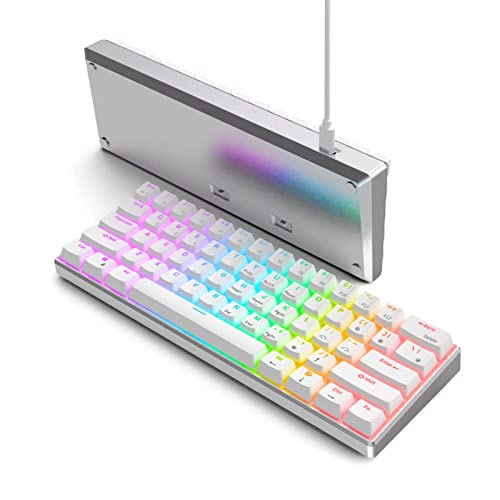 RK ROYAL KLUDGE 60% Mechanical Keyboard RK61 Pro, Wireless Gaming Keyboard Aluminum Frame, BT/Wired RGB Keyboard Bluetooth, PBT 61 Keys Mechanical Keyboard Hot Swappable, Gateron Blue Switch, White