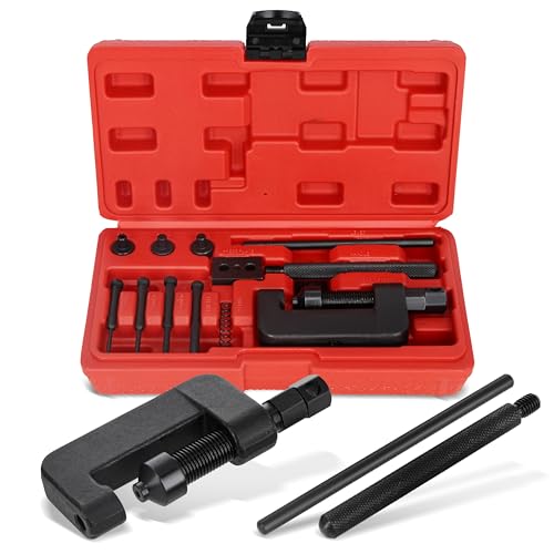 ABN Chain Breaker Tool Kit with Storage Case - 13 Piece Rivet and Roller Chain Link Removal Tool for 35 to 630 Motorcycle, Bike, ATV Chains