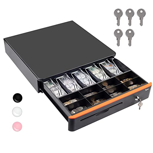 Tera 16 inch Auto Open Cash Drawer with Micro Switch Heavy Duty Insert Tray 5 Bill 8 Coin for POS System Removable Cash Tray Media Slot 24V RJ12 Key-Lock (Round Corner) for Small Business Retail 405R
