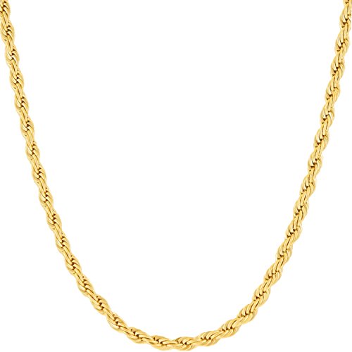 LIFETIME JEWELRY 3mm Gold Rope Chain for Men & Women 24k Real Gold Plated Diamond Cut Gold Chain Necklace Women & Necklace for Men 14 to 36 Inch (22 inches, Gold)