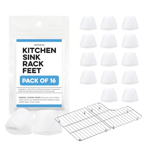 IMPRESA Kitchen Sink Rack Feet 16 Pack in White, Replacement for Kohler Rack Feet for Part 84544-0 Compatible with Kohler Kitchen Sink Racks, Premium Quality Durable Feet for Long Lasting Stability