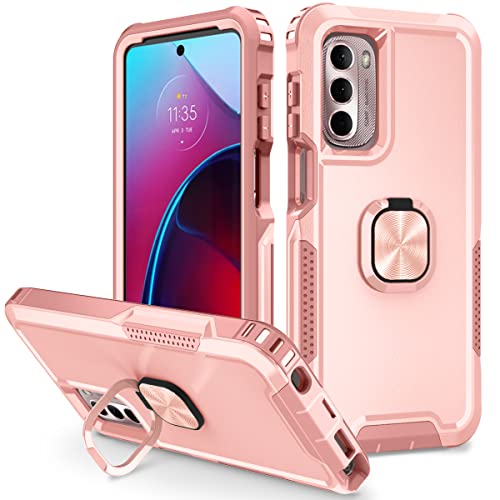 Ankoe for Moto G Stylus 2022 5G/4G Case, 3 in 1 Heavy Duty Rugged Hybrid Shockproof Hard PC Soft TPU Bumper Protective Case with 360° Rotate Ring for Motorola G Stylus 2022 Pink