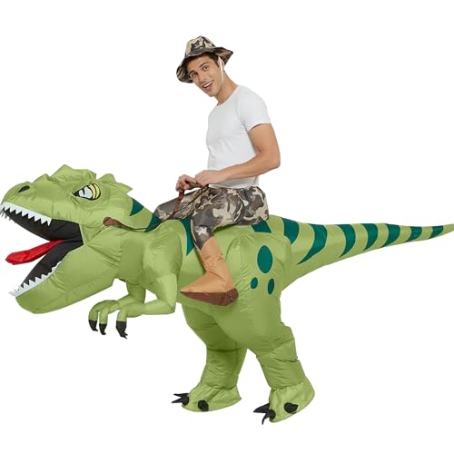 One Casa Inflatable Dinosaur Costume Riding T Rex Air Blow up Funny Fancy Dress Party Halloween Costume for Adult