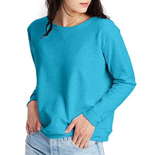 Hanes Women's EcoSmart Crewneck Sweatshirt, Bold Blue Heather, X Large