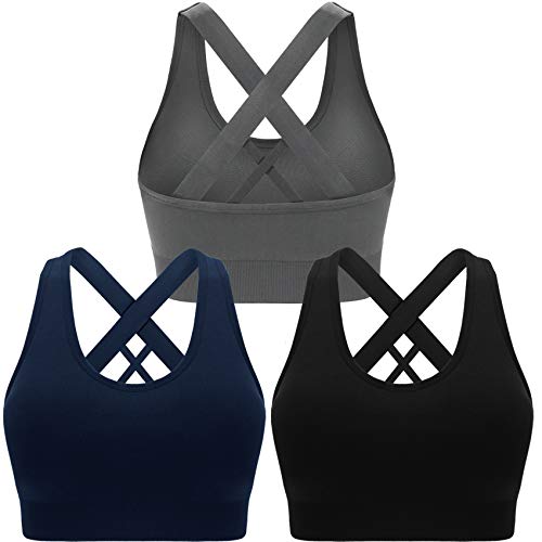 Double Couple Sports Bras for Women Padded High Impact Seamless Criss Cross Back Workout Tops Gym Activewear Bra Large