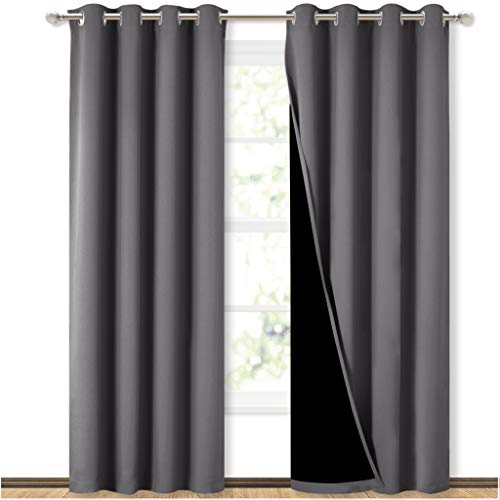 NICETOWN Grey Full Shade Curtain Panels, Pair of Energy Smart & Noise Blocking Out Blackout Drapes for Dining Room Window, Thermal Insulated Guest Room Lined Window Dressing(Gray, 52 x 84 inch)