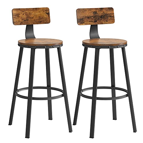 VASAGLE Bar Stools Set of 2, Bar Height Barstools with Back, Counter Stools Bar Chairs with Backrest, Steel Frame, Easy Assembly, Industrial, Rustic Brown and Black ULBC026B01V1