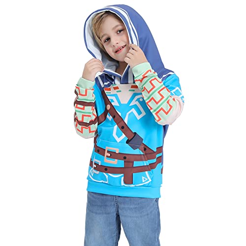 BEDJIMI 3D Print Hoodie for Kids Long Sleeve Hooded Sweatshirt Pullover Halloween Cosplay Costume for Boys Blue