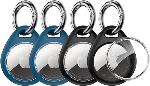 UNBREAKcable Apple AirTag Holder - 4 Pack [Fit Tightly Design] [Easy to Install] [Hold Air Tag Securely] Waterproof TPU Shell Protective Case with All Metal Keychain Key Ring Clip