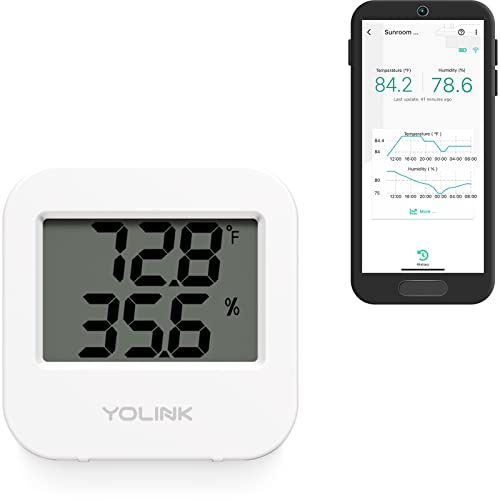 YoLink Smart Wireless Temperature & Humidity Sensor, Wide Temp Range for Freezer, Fridge, Green House, Pet Cage, App Alerts, Emails, Text/SMS alerts- Hub Required