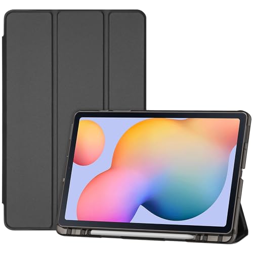 ProCase Cover for Galaxy Tab S6 Lite 10.4 Case 2024 2022 2020 with S Pen Holder(SM-P620/P625/P613/P619/P615/P610), Trifold Stand Folio Soft TPU Translucent Back Cover Support Auto Wake/Sleep -Black