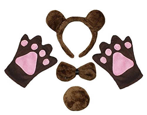 Petitebella Combined Animals Headband Bowtie Tail Gloves 4pc Adult Costume (Bear, One Size)