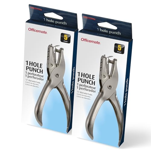 1 Hole Punch, 5 Sheet Capacity, Comes in 2 Pack, Silver (90073)