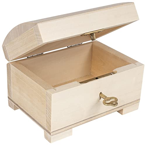 Creative Deco Small Wooden Jewelry Box | Lockable Storage Box with Lock & Key | 4.17 x 2.95 x 2.95 in | Plain, Unpainted & Unfinished | Keepsake Trinket Treasure Chest
