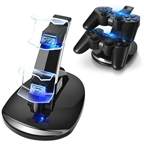 TNP PS3 Controller Charger Stand for Sony Playstation 3 Controller Dualshock 3 Charging, 2 Tier Docking Station Stand and 2 USB PS3 Cable Compatible Ports with LED Indicators, Slim Black