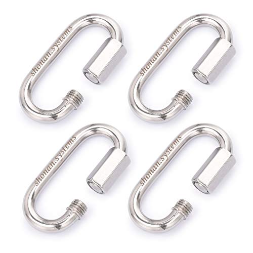 SHONAN 3 Inch Stainless Steel Chain Quick Links- 4 Pack 5/16” Large Locking Carabiners Heavy Duty Chain Connector, 1535 Lbs Capacity