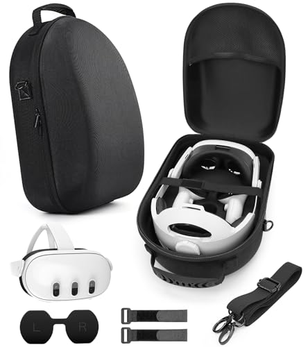 YRXVW Large Hard Carrying Case for Meta/Oculus Quest 3, VR Headset with Elite Strap and Touch Controller, and Headstrap VR Accessories, Large Capacity VR Bag for Storage and Travel (Black)