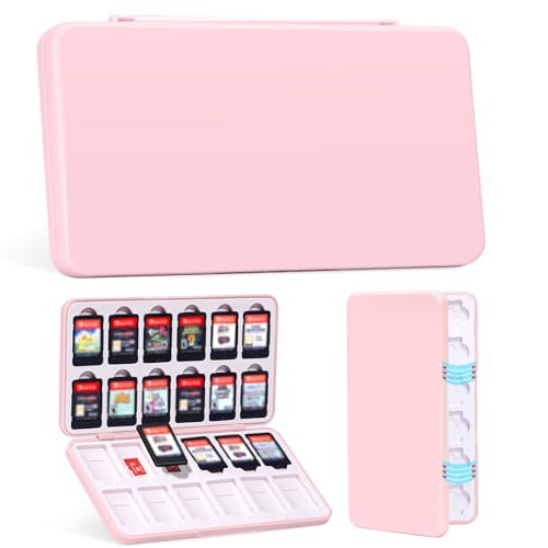 JINGDU 24-Slot Switch Game Card Case Compatible with Switch Games & micro SD Cards, the Games Holder Organizer Suitable for NS, Lite & OLED Game Cards, Pink