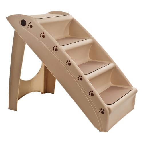 Pet Stairs - Home and Vehicle Foldable Nonslip Dog Steps with 4-Step Design - For Puppies, Kittens, and Other Small Pets by PETMAKER (Tan)