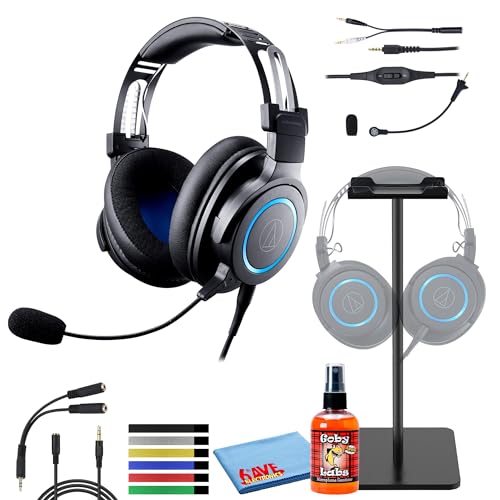 Audio-Technica ATH-G1 Premium Gaming Headset with Detachable Microphone for PS5, Xbox Series X, Laptop and Computer with 3.5mm Wired Connection Bundle with Headphones Stand and Accessories