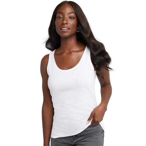 Hanes Womens Scoopneck Cotton Jersey Tank, Classic Top, Lightweight For Camisoles-lingerie, White, X-Large US