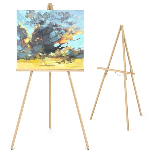 Wood Art Portable Easel Stand - Tripod Display Artist Wooden Easel - 63' Adjustable Floor Poster Stand for Wedding, Arts, Painting, Display Show - Natural