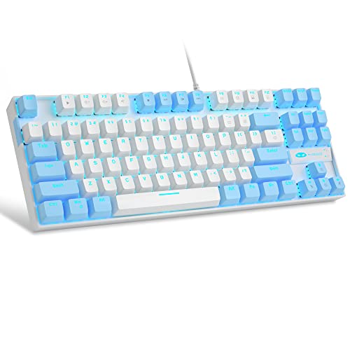 MageGee 75% Mechanical Gaming Keyboard with Red Switch, LED Blue Backlit Keyboard, 87 Keys Compact TKL Wired Computer Keyboard for Windows Laptop PC Gamer - White/Blue