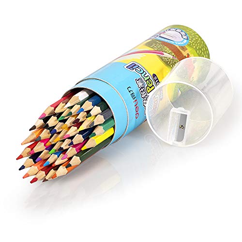 Deli 36 Pack Colored Pencils with Built-in Sharpener in Tube Cap, Vibrant Color Presharpened Pencils for School Kids Teachers, Soft Core Art Drawing for Coloring, Sketching, and Painting