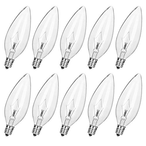 haraqi 10 Pack 60W 120V Candelabra Base B10 CTC Clear Decorative Light Bulbs,Transparent Candle Light Bulbs for Chandeliers, Ceiling Fan Lights, Pendants, Fireplace