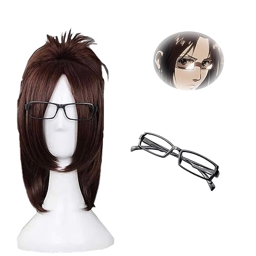 PPONE Hange Zoe Wig With Glasses Anime Attack Hange Zoe Brown Short Hair Props Accessories