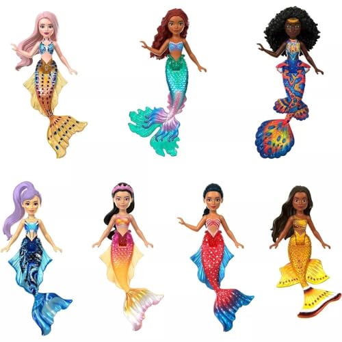 Mattel Disney The Little Mermaid Ariel and Sisters Small Doll Set, Collection of 7 Mermaid Dolls, Toys Inspired by the Movie