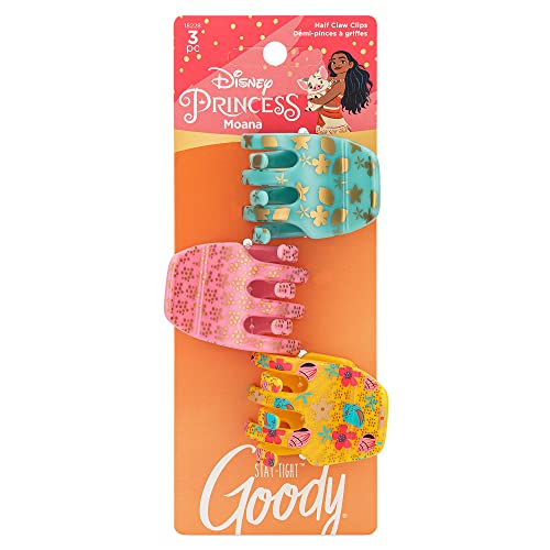 GOODY Classics Half Claw Clips - 3-Pack, Disney Princess, Moana - Great for Easily Pulling Up Your Hair - Pain-Free Hair Accessories for Women, Men, Boys, and Girls