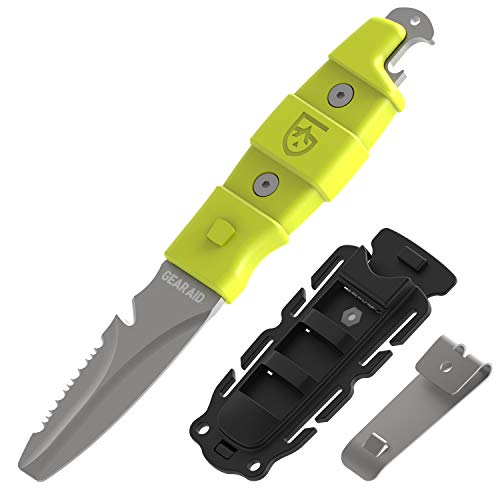 GEAR AID Akua Blunt Tip Paddle Knife with Serrated Blade and Quick Release Sheath, Titanium-Coated 3” Blade,Green