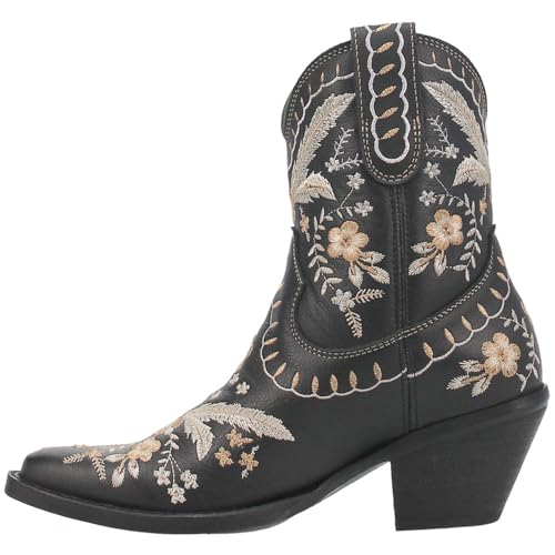 Dingo Womens Primrose Embroidered Floral Snip Toe Casual Boots Ankle Mid Heel 2-3' - Black - Size 7.5 M