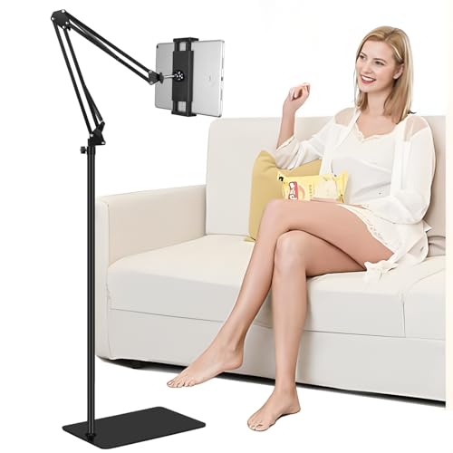SAMHOUSING Tablet Floor Stand with Heavy Duty Base【3rd Upgrade】, Overhead Bed Phone Stand Angle Height Adjustable Holder, Compatible with iPad Mini Air Pro, Galaxy Tab, Kindle, Switch, Cell Phones