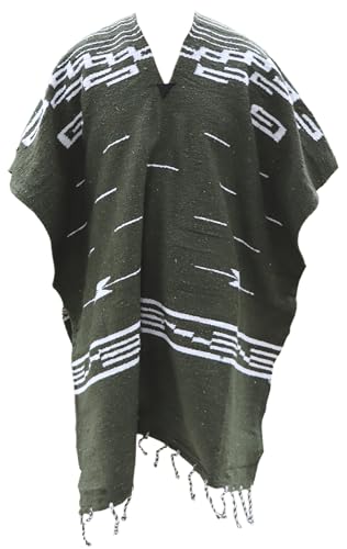 Del Mex Clint Eastwood Spaghetti Western Cowboy Poncho Costume Sweater, Handwoven Made in Mexico (Olive Green)