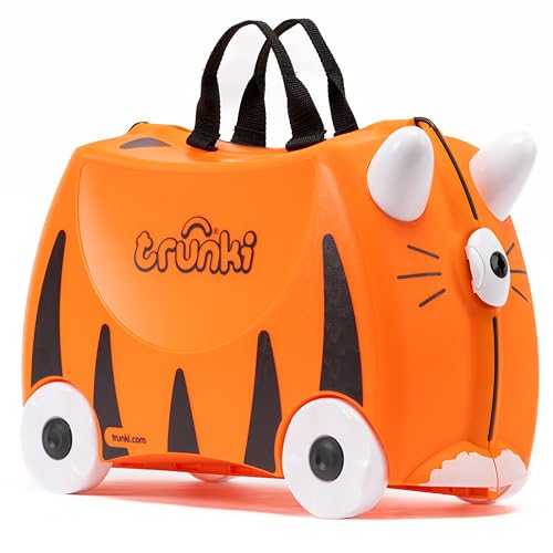 Trunki Ride-On Kids Suitcase | Tow-Along Toddler Luggage | Carry-On Cute Bag with Wheels | Kids Luggage and Airplane Travel Essentials: Tipu Tiger Orange