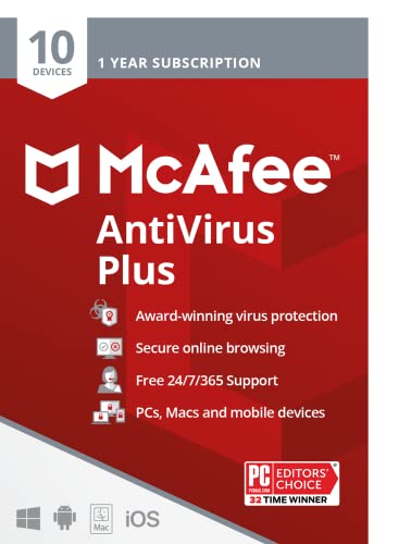 [Old Version] McAfee AntiVirus Protection Plus 2022 | 10 Device | Internet Security Software | Windows/Mac/Android/iOS | 1 Year Subscription | Key Card